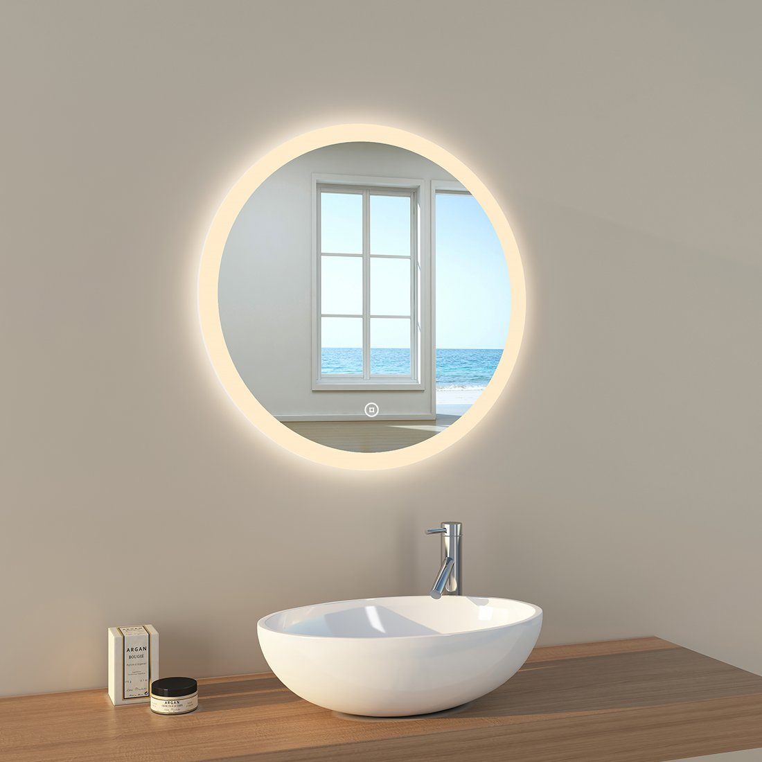 Badspiegel mit Beleuchtung, LED A) Badezimmerspiegel, EMKE Rund EMKE Badspiegel mit Touch-Schalter(Type