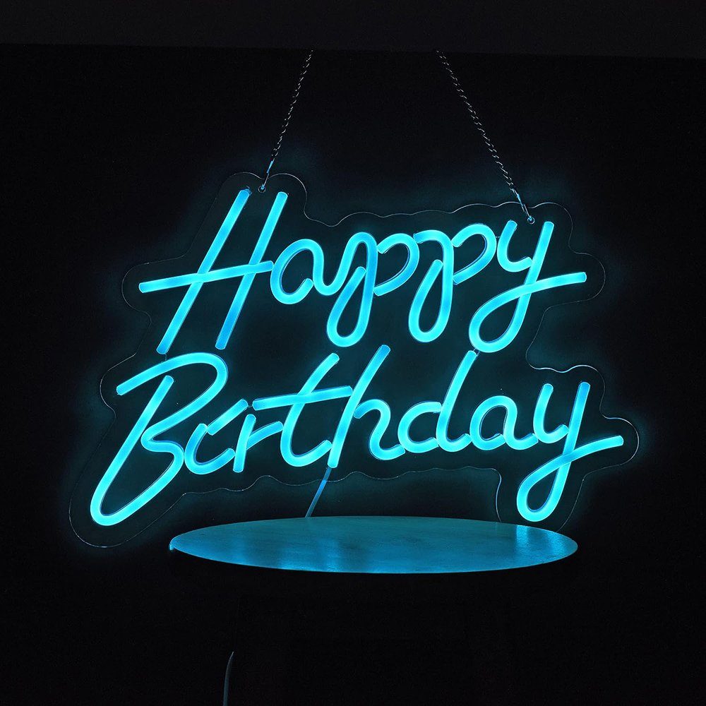 Rosnek LED Dekolicht LED-Neonlicht, Happy Birthday, groß, für Geburtstag Party Dekoration, Rosa, Blau, Eisblau, mit Rückwand USB und Schalter, Wandkunst