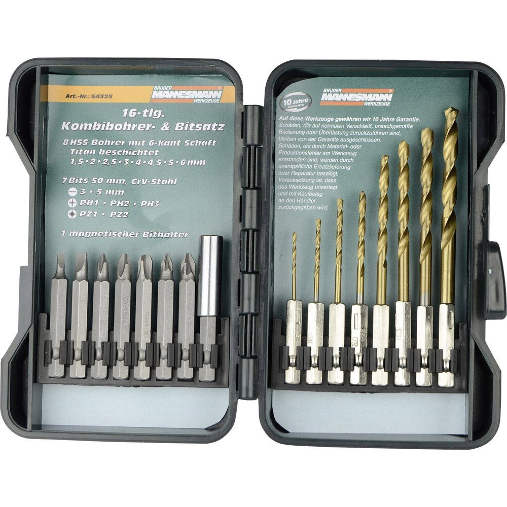 Bohrer- und Bitset Brüder Mannesmann M54325 TiN 16teilig Bohrer- und Bit-Sortiment