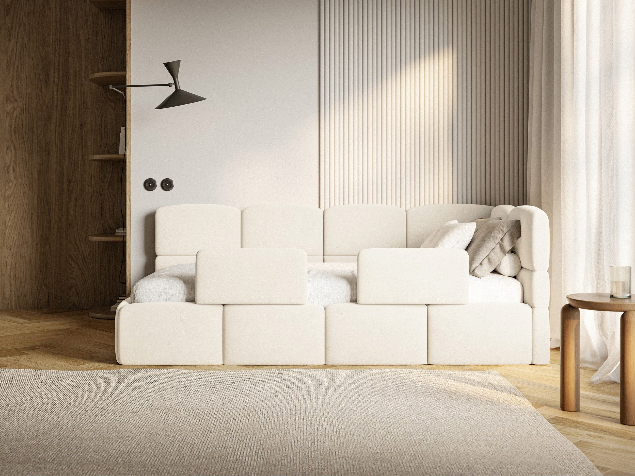 Selsey Kinderbett CLOUDY, Eck-Kopfteil, Matratze & Stauraum, Easy-Clean-Velours, 120x200 cm