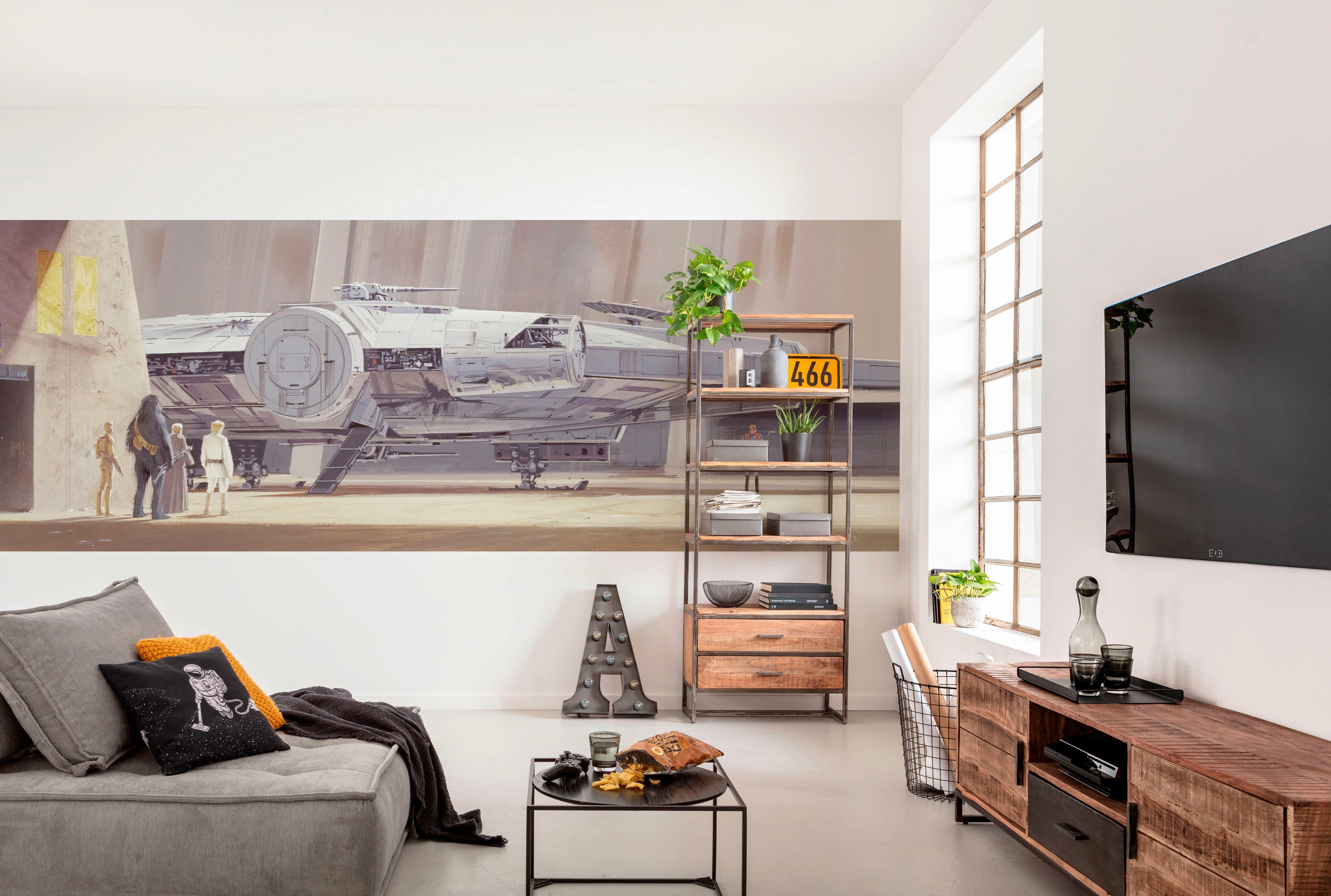 Komar Fototapete STAR WARS Classic RMQ Millennium Falcon - Größe 368 x 127 cm, glatt, bedruckt, Kinderzimmer