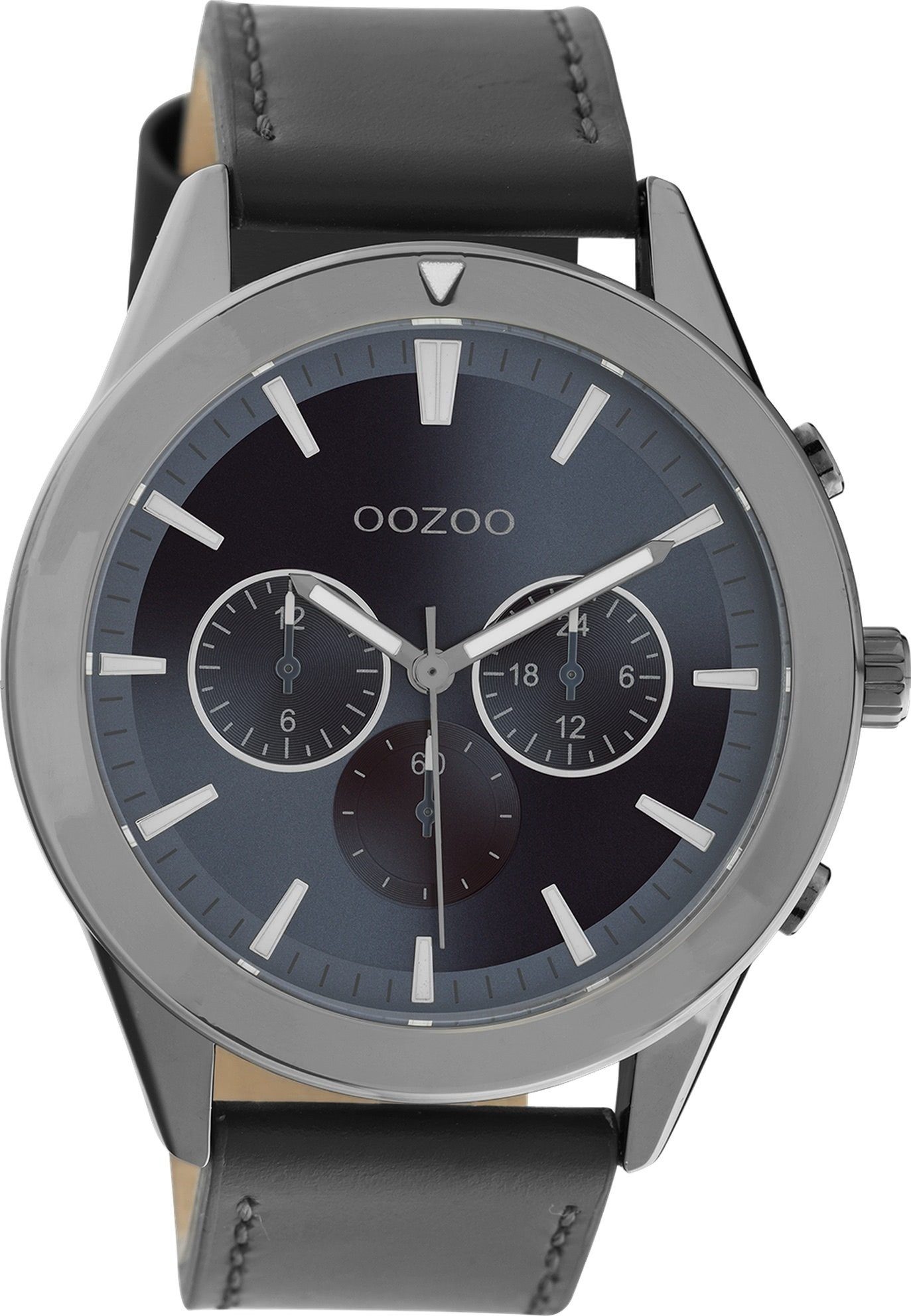 OOZOO Quarzuhr rund, Herrenuhr Sport-Style Armbanduhr Oozoo (ca. Herren 45mm) schwarz groß Lederarmband, Analog