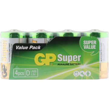 GP Batteries D Mono Batterie GP Alkaline Super 1,5V 4 Stück Batterie, (1,5 V)