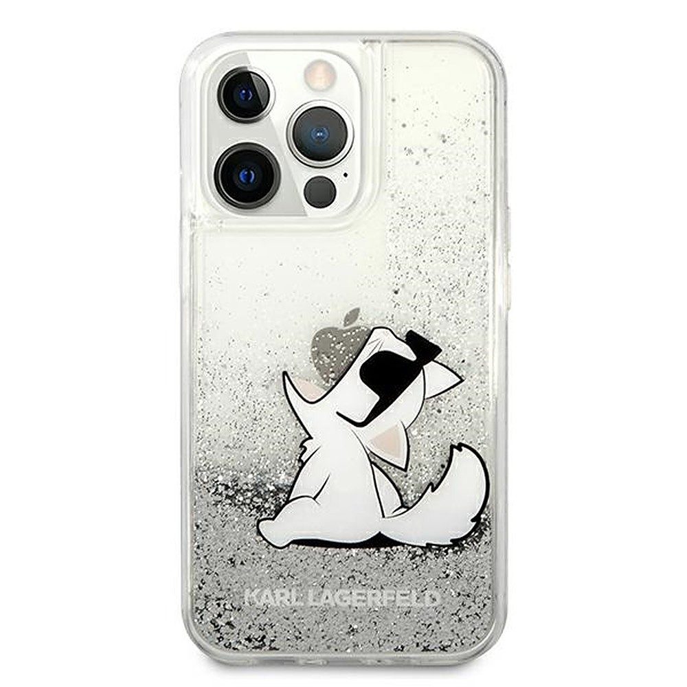 KARL LAGERFELD Handyhülle Schutzhülle Glitzerhülle Handyschale 6,7 Zoll, Flüssigglitzer, Choupette-Motiv, Hardcase, passgenau
