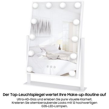 Aoucheni Schminkspiegel Hollywood-Schminkspiegel mit 12 LED-Lampen (für Tischplatte, Kosmetikspiegel mit EU-Stecker), 3 Farblichter, Smart Touch, 360-Grad-Drehung, für Schlafzimmer