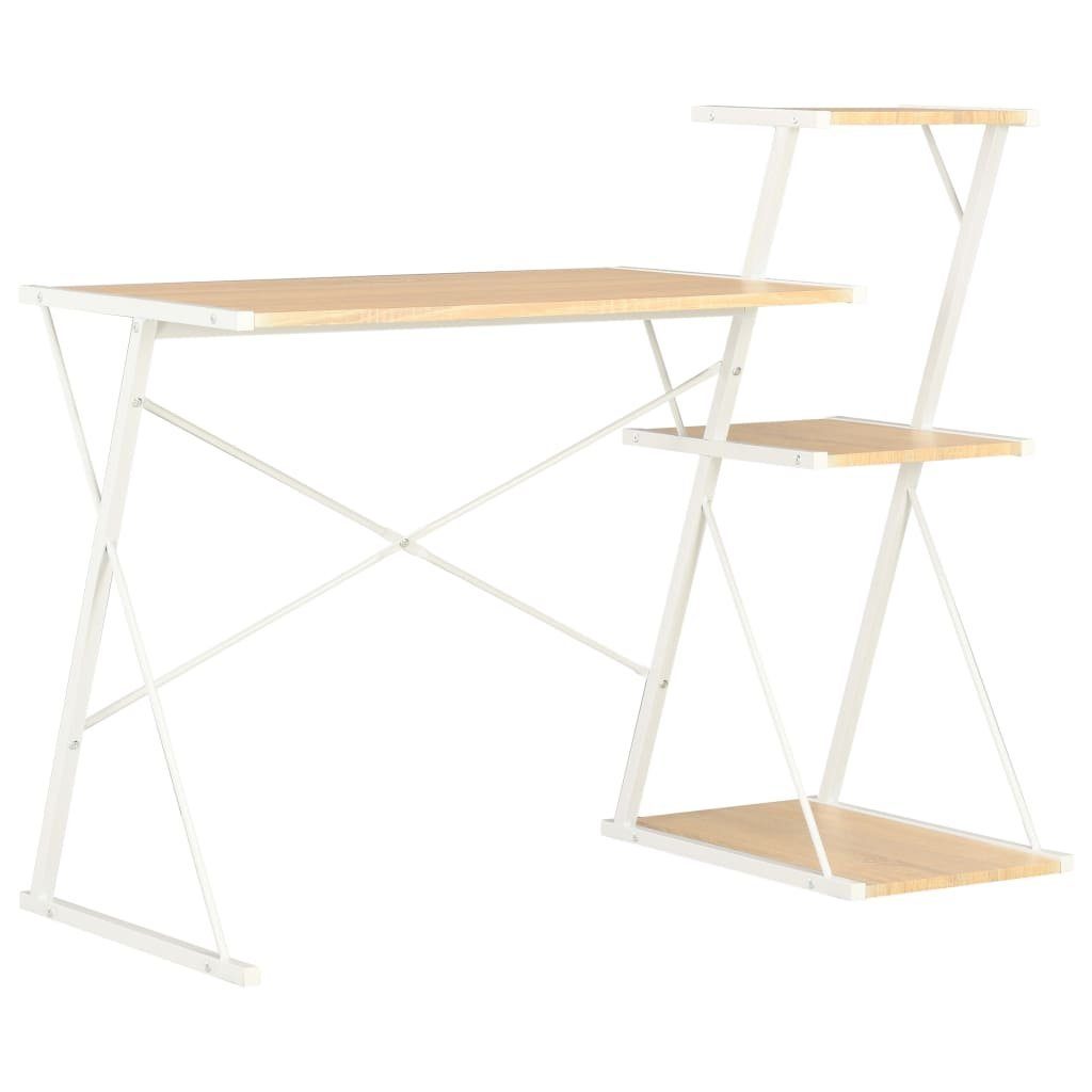 furnicato Schreibtisch mit Regal Weiß und Eiche 116×50×93 cm