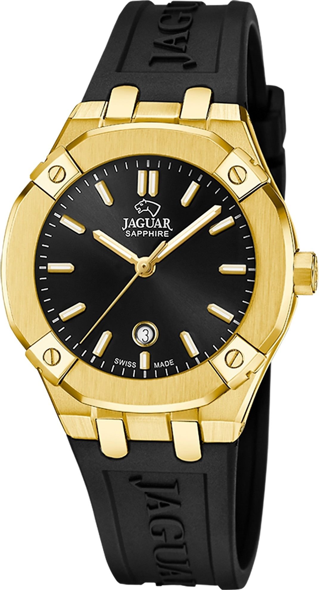 JAGUAR Quarzuhr Jaguar Damenuhr Silikon schwarz Jaguar, (Analoguhr), Damen Armbanduhr rund, Silikonarmband schwarz