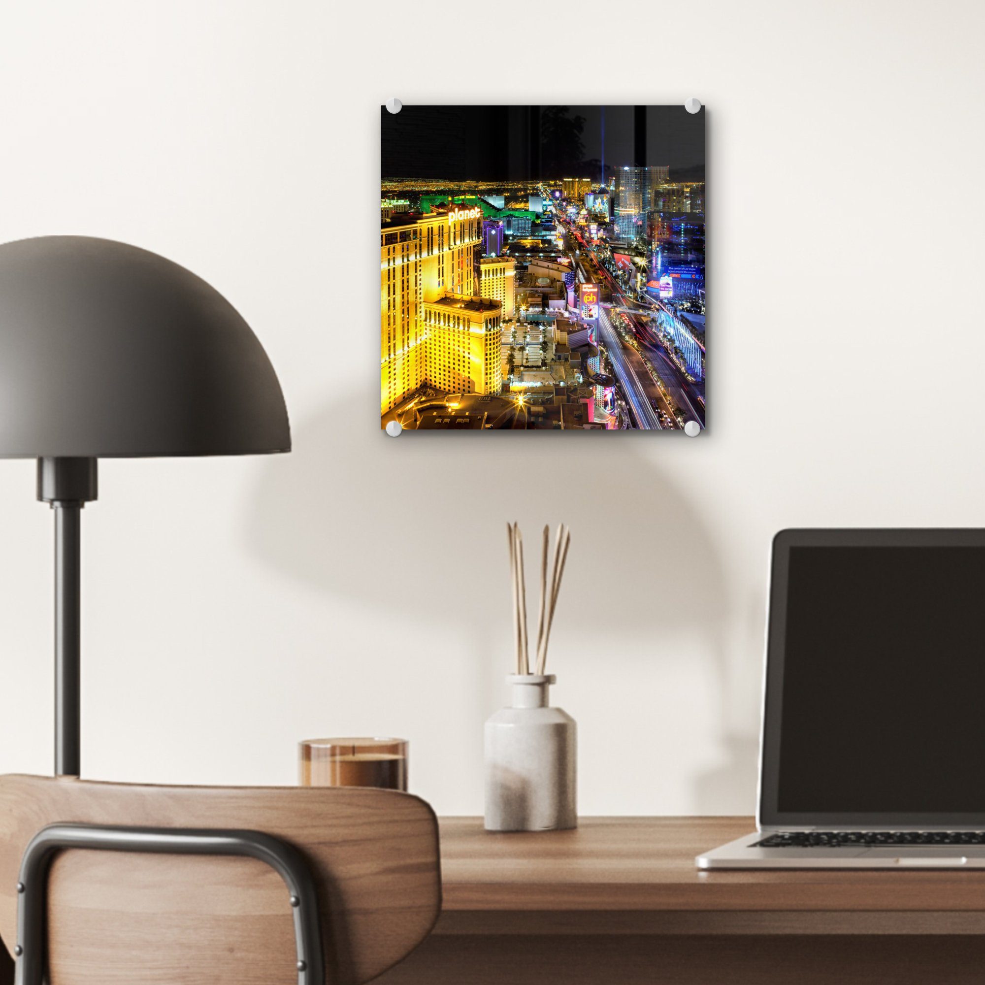 - Skyline von auf Wandbild MuchoWow Acrylglasbild Foto Glasbilder Glas Wanddekoration - Vereinigte Glas - Bilder Staaten, - (1 auf St), Vegas Nächtliche Las