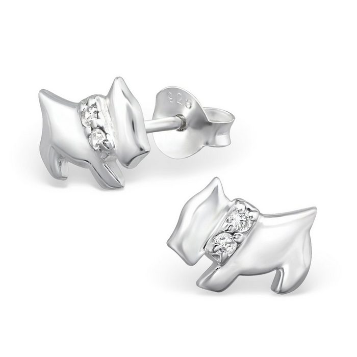 Monkimau Paar Ohrstecker Hunde Ohrringe aus 925 Silber (Packung) mit Kristallen