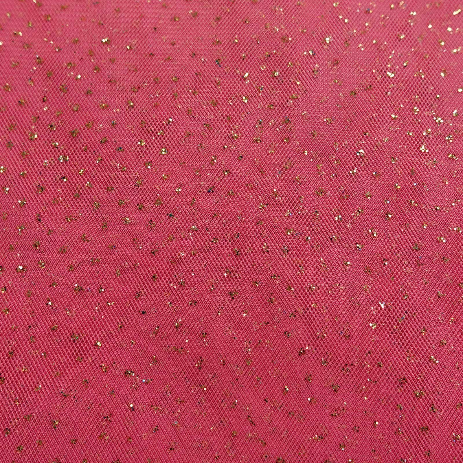 maDDma Stoff Tüll mit Glitzer Fasching Kostümstoff 1 x 1,5 m Meterware, 014 - pink / gold