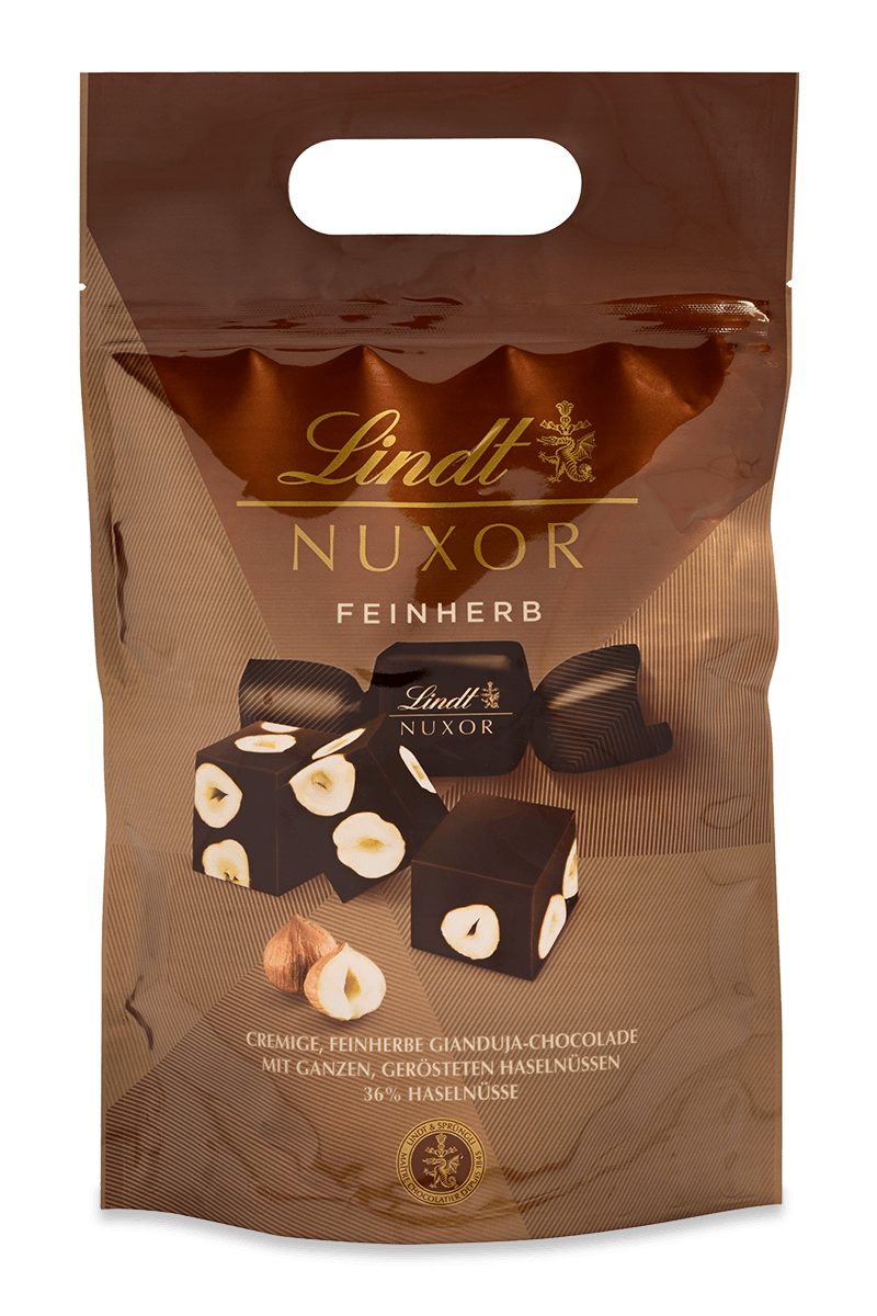 LINDT Schokolade 700g NUXOR Würfel Feinherb XL Beutel Dunkle Gianduja Schokolade Nuss, 1 x 700 g, 1 St.