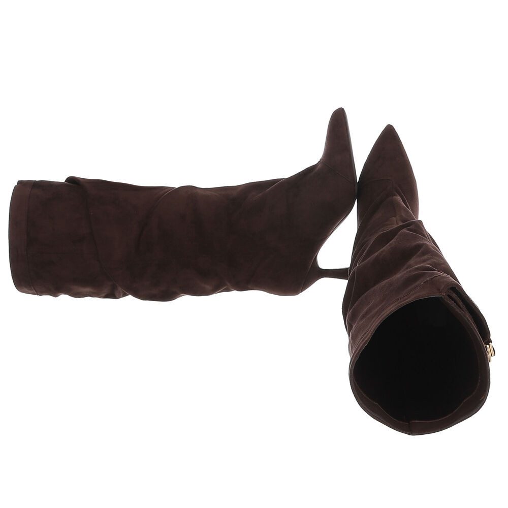 Ital-Design Damen Kniehohe Stiefel mit Absatz und Wickeloptik Stiefel (92214353) Pfennig-/Stilettoabsatz Stiefel in Braun