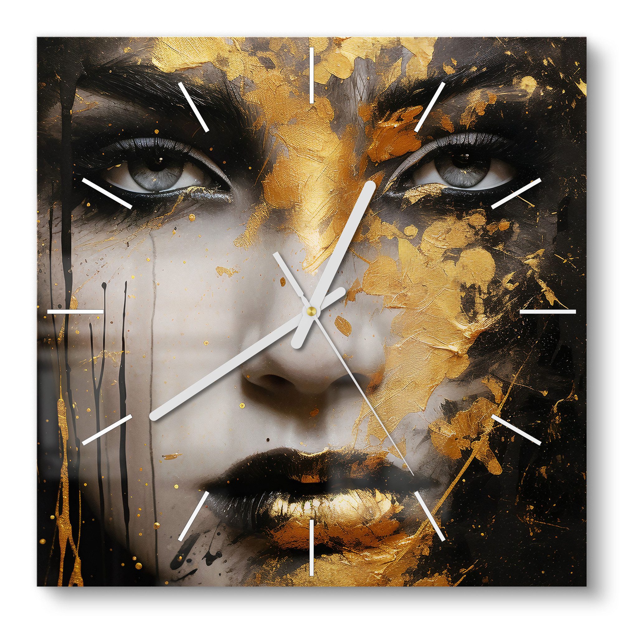 DEQORI Wanduhr 'Goldener Blick' (Glas Glasuhr modern Wand Uhr Design Küchenuhr)
