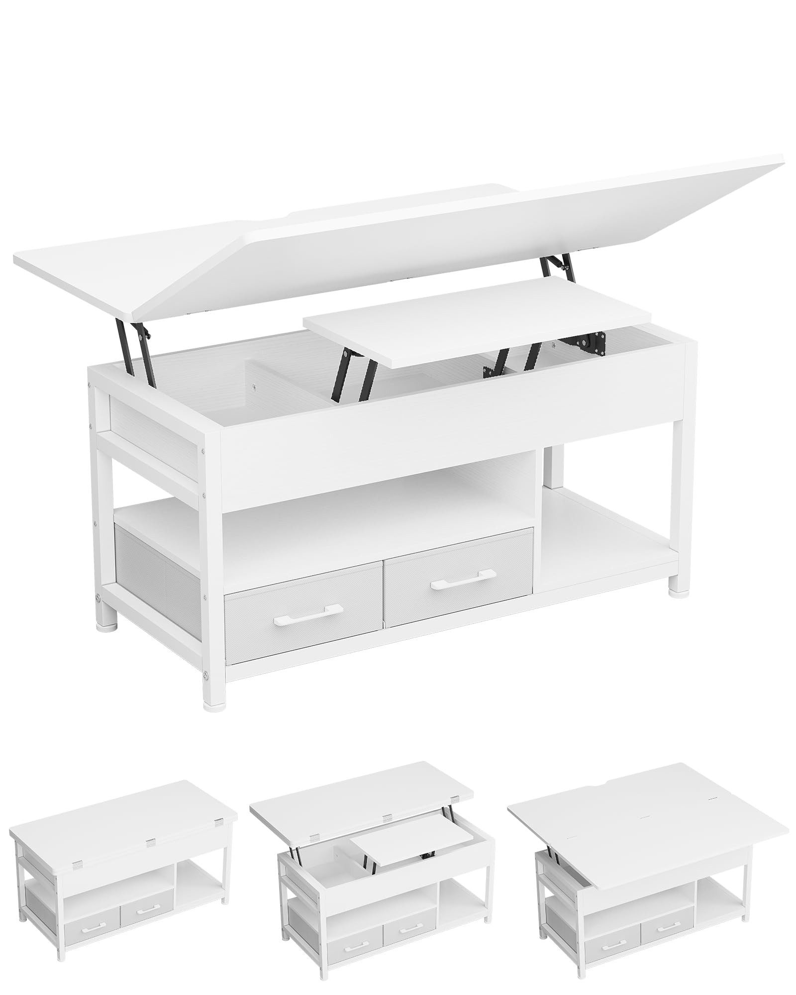 MSMASK Couchtisch 3-in-1-Multifunktions-Wohnzimmertisch mit 2 Schubladen, Kaffeetisch, Versteckte Aufbewahrung, 50T x 100B x 50H cm