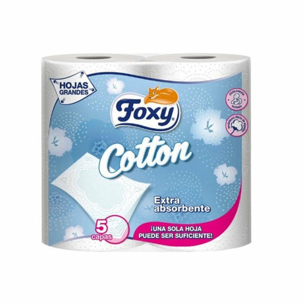 Foxy Gesichtsreinigungstuch Cotton Toilettenpapier 5 Schichten 4 Rollen