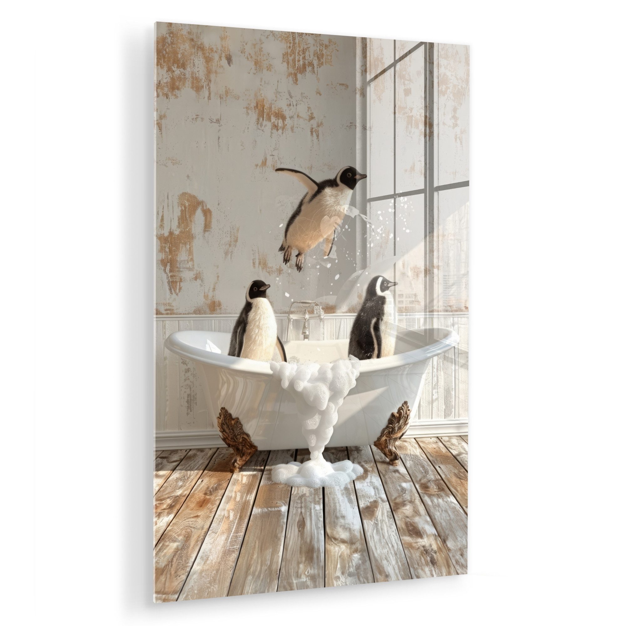 MuchoWow Acrylglasbild Vintage - Pinguin - Badewanne - Schaumstoff, Inkl. A günstig online kaufen
