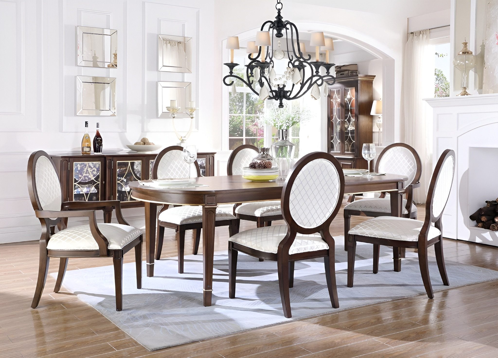 Xlmoebel Essgruppe Esszimmer-Set mit Tisch, Stühlen und Sideboard in Holzoptik, (8-tlg., 8tlg Esszimmer Set(Esstisch + 4x Stuhle +2x Stuhle+ Sideboard), Hergestellt in Europa