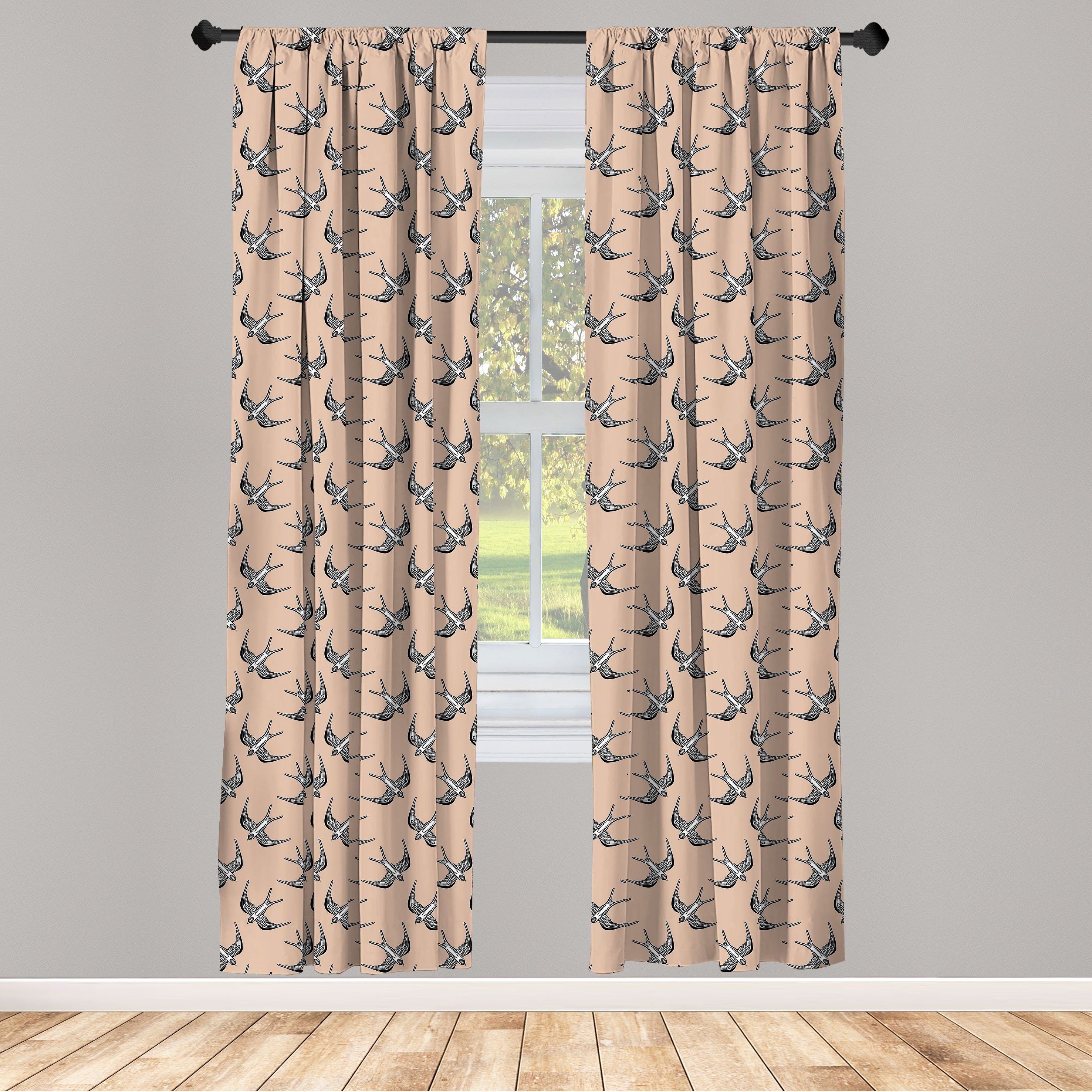 Gardine Vorhang für Wohnzimmer Schlafzimmer Dekor, Abakuhaus, Microfaser, Vogel-Druck Retro Design Schwalben