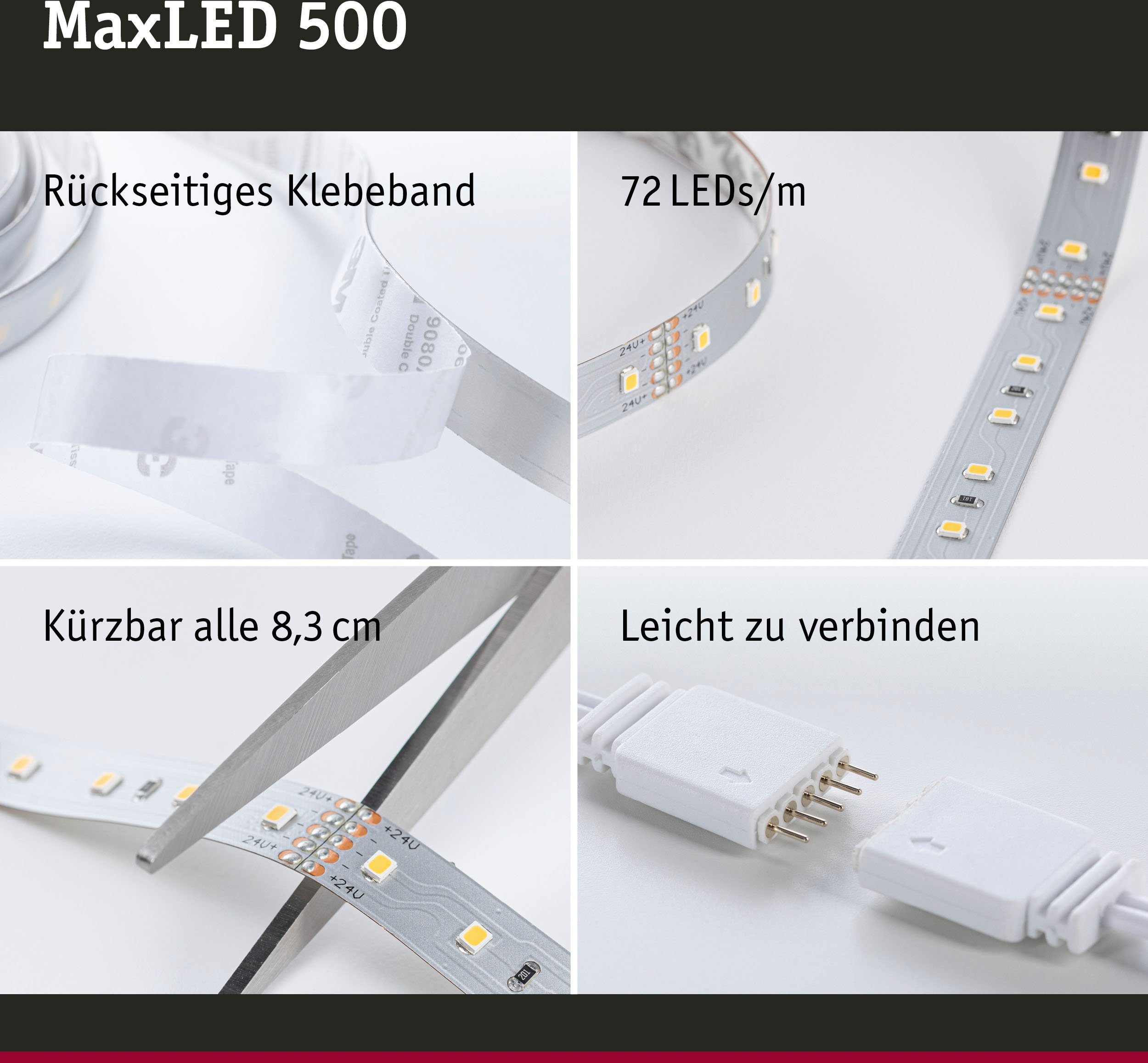 unbeschichtet 10m LED-Streifen MaxLED 72W 1-flammig, Paulmann Einzelstripe RGBW+ Adapterkabel 500 500lm/m, inkl.