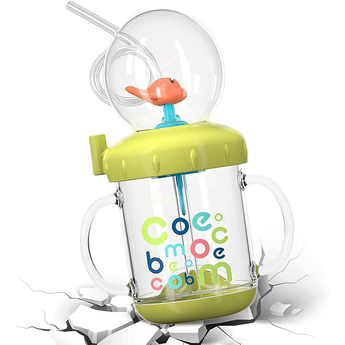 XDeer Babyflasche 220ML/350ml Wasserflaschen Trinklernbecher Gelb Schnabeltassen Baby Kleinkinder mit Cartoon-Wal für Süße Plastikbecher, Strohhalm
