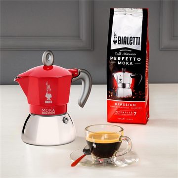 BIALETTI Espressokocher New Moka 2 Tassen, aus Aluminium, für zwei Tassen, für Induktionsherd, Gasherd, Elektroherd und Propan-Campingkocher, Silber / Rot