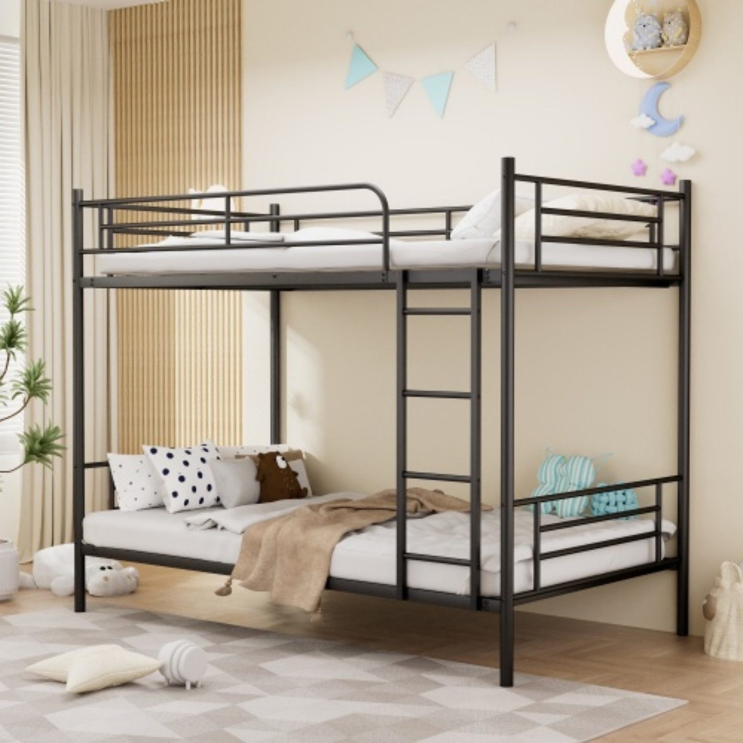 ANYSUN Bettgestell Metall-Etagenbett mit Leiter & Rausfallschutz, 197,5 x 95,5 cm, 2 Schlafplätze, 93,5 cm Abstand, platzsparend fürs Kinderzimmer