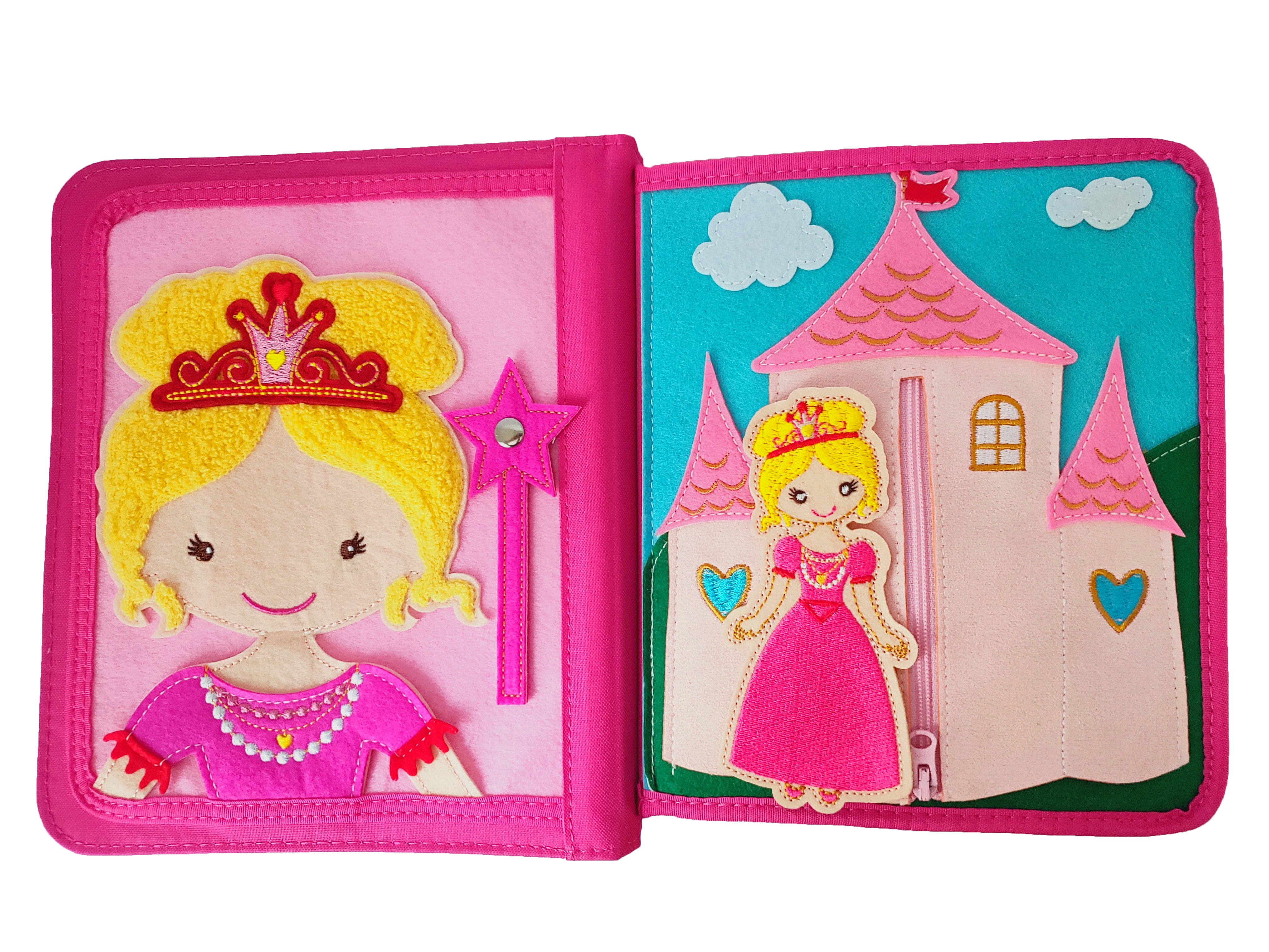 My First Book Lernspielzeug Montessori Quiet Book, Princess, Sensorik, Set inkl. Rucksack, Busy Book, Beschäftigung ab 1 Jahr, Reisespielzeug, Geschenk
