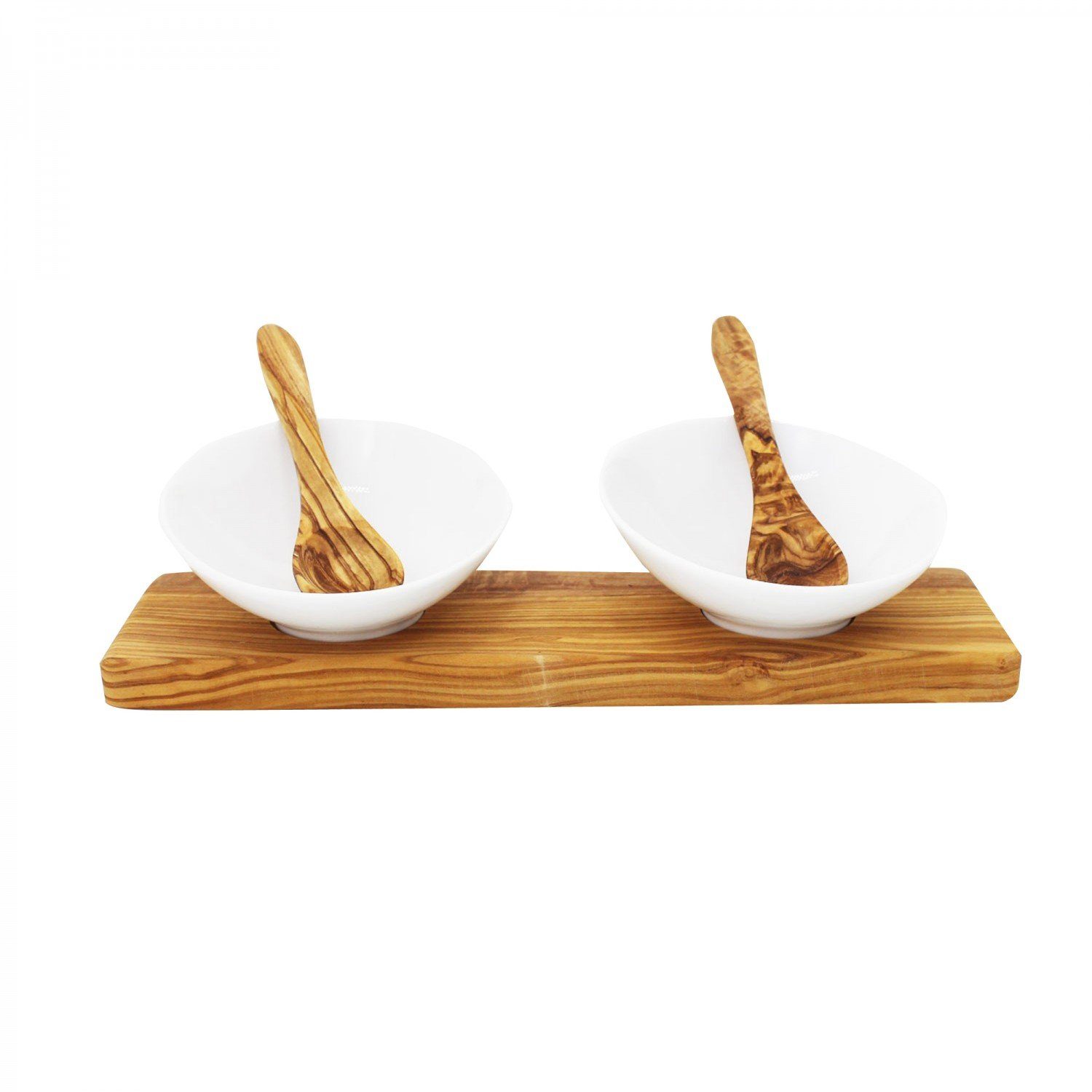 mitienda Servierplatte Dipschalen 10cm Porzellan & oval Set Holz