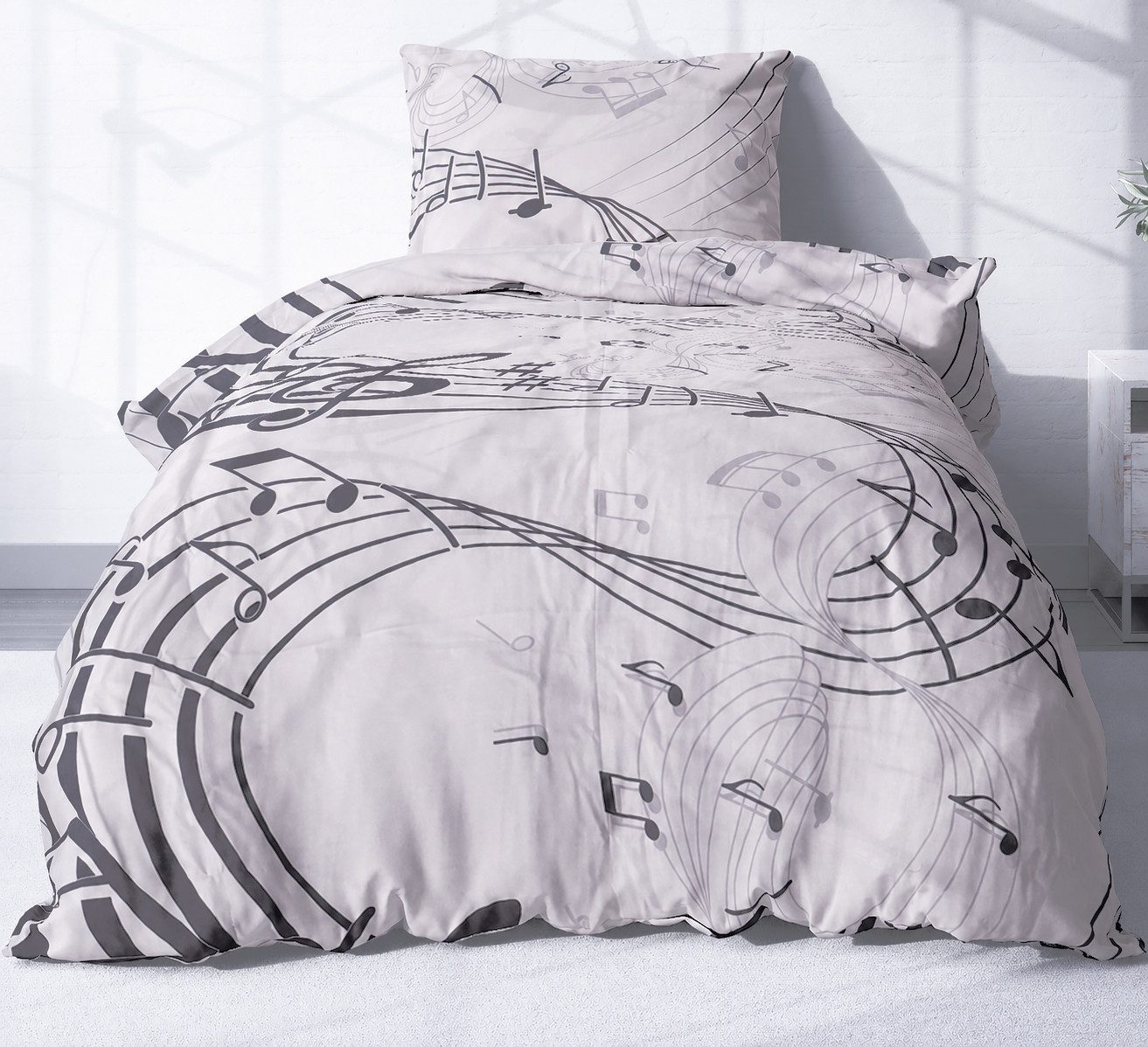 Heubergshop Bettwäsche, Renforcé, 2 teilig, 135x200cm + 80x80cm - Musik Music Noten 100% Baumwolle (EW-Musik)