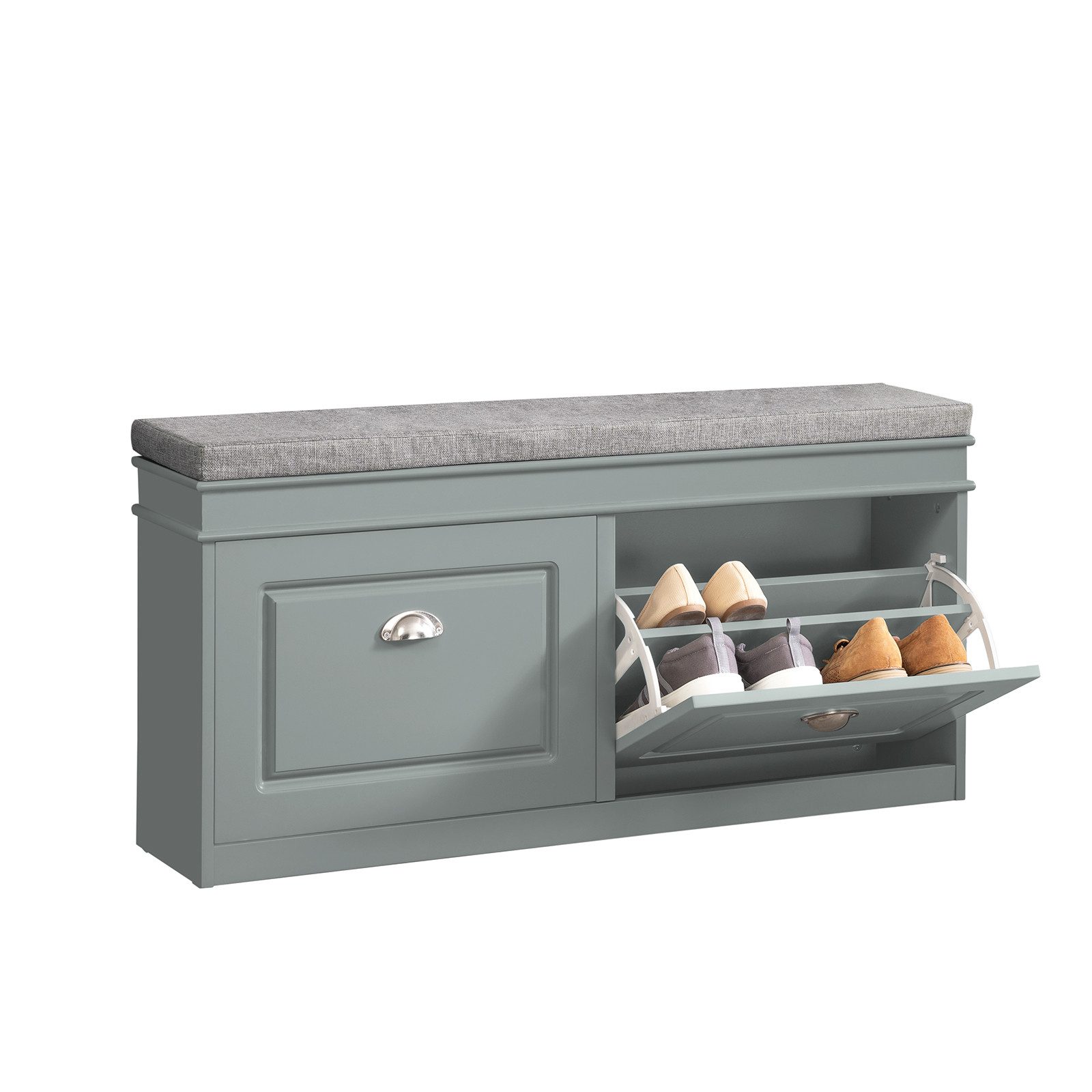 SoBuy Schuhbank FSR64, Schuhbank mit Sitzfläche, Schuhschrank schmal Schuhregal, Schuhkipper Sitzbank mit 2 Klappen, Schuhablage für Flur, kleine Räume