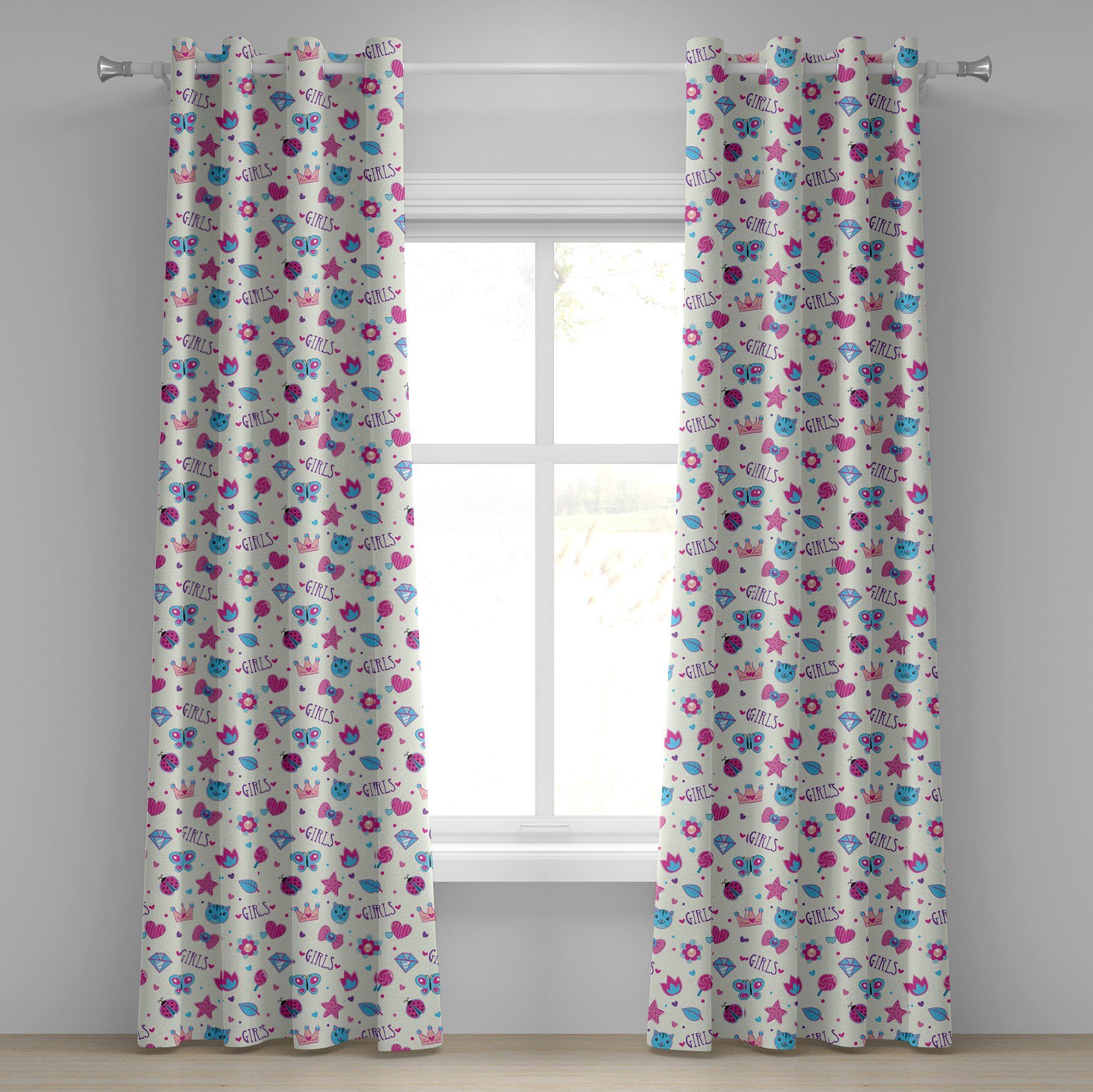 2-Panel-Fenstervorhänge Fun Abakuhaus, Wohnzimmer, für Schlafzimmer Feminin Cat Bowtie Dekorative Gardine Marienkäfer