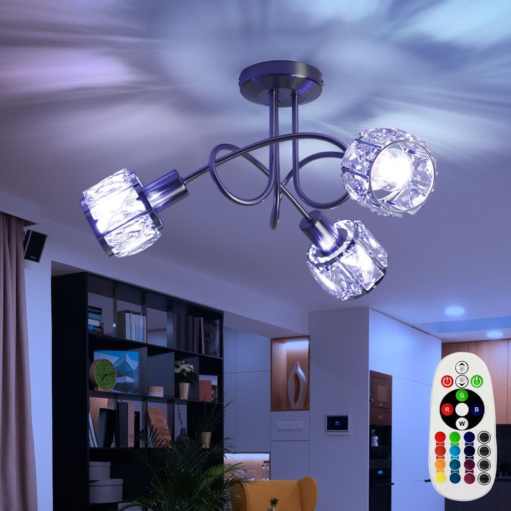 etc-shop LED Deckenleuchte, Leuchtmittel inklusive, Warmweiß, Farbwechsel, Chrom Decken Lampe DIMMBAR Glas Kristall Spot FERNBEDIENUNG