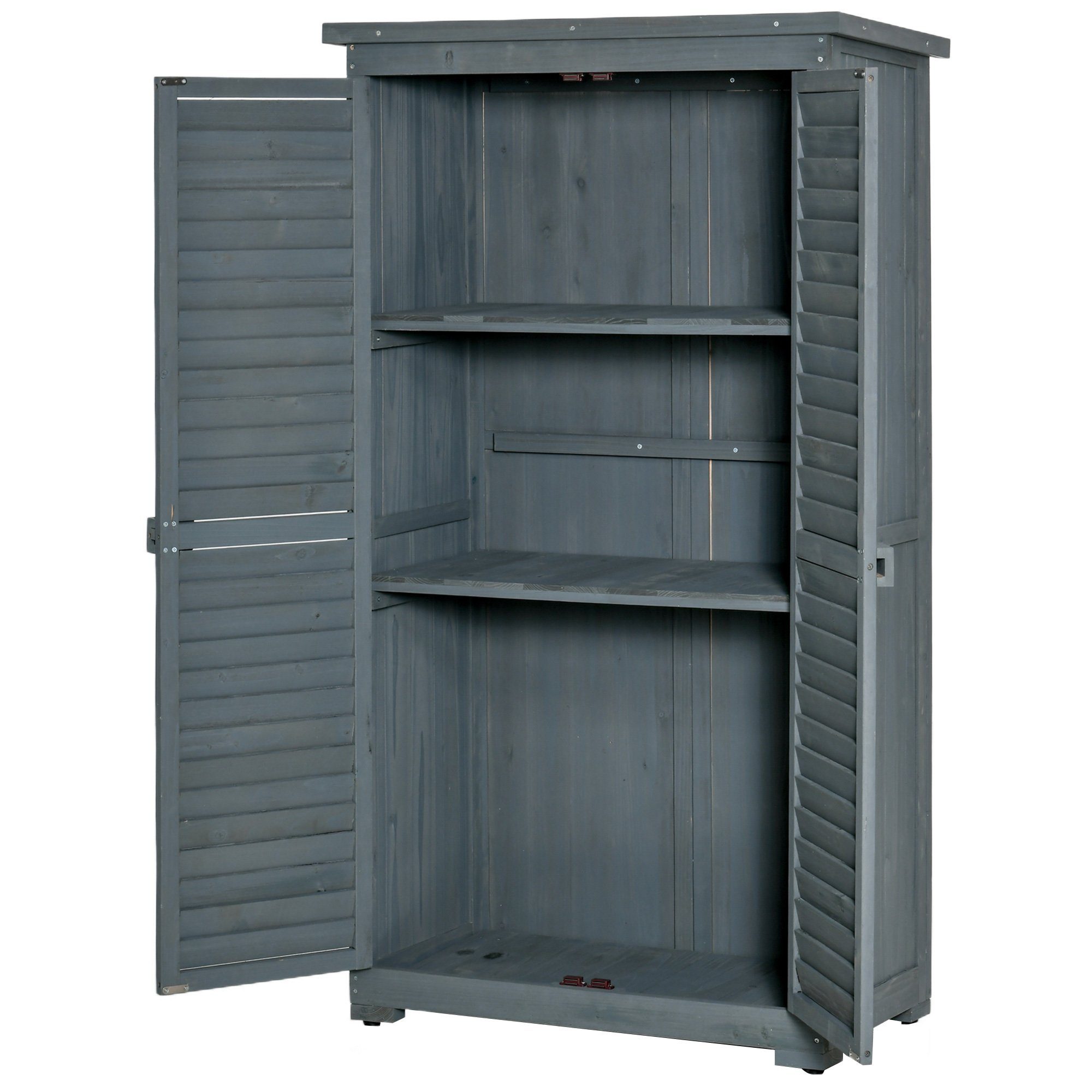 Outsunny Gerätehaus mit Lamellentüren, 3 Regale, Wetterbeständig, BxT: 87x46.5 cm, (Gartenschrank, 2 St., Садовые сараи), Wasserfestes Dach und gute Belüftung