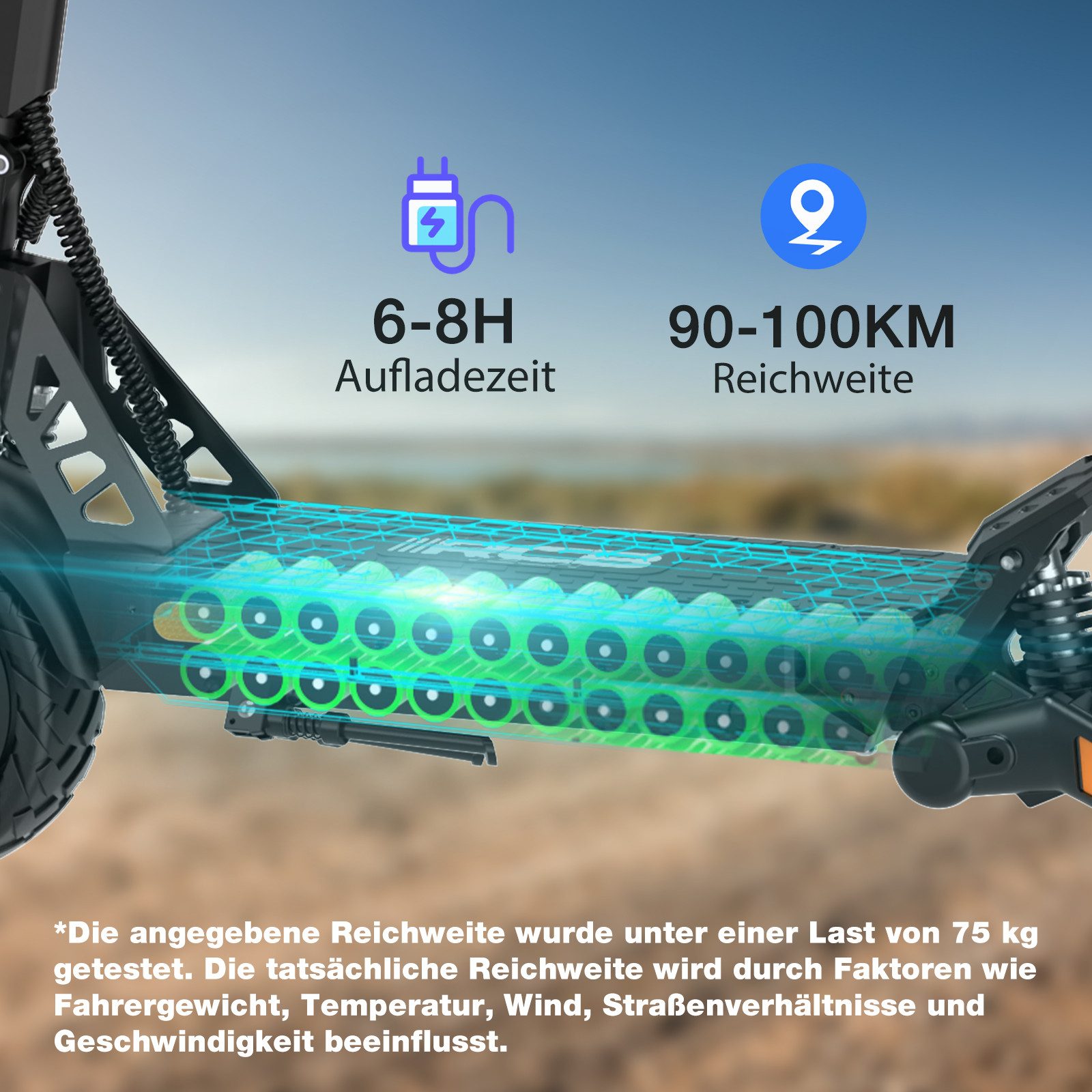 RCB TECH E-Scooter D5/D5 PRO ABE Straßenzulassung, 90KM/120KM, Offroad Elektroroller, 500,00 W, 20,00 km/h, APP, klappbar, bis zu 100 km Reichweite, 10-Zoll Reifen