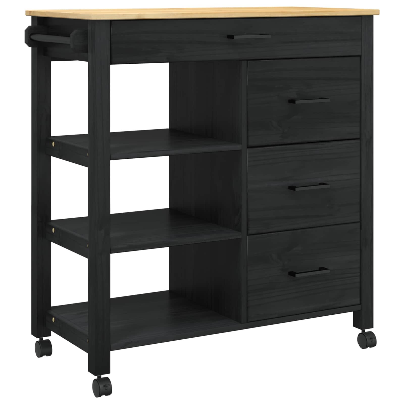 vidaXL Küchenwagen Küchentrolley MONZA Schwarz 84 x 40 x 88,5 cm Massivholz Kiefer, (1 St)