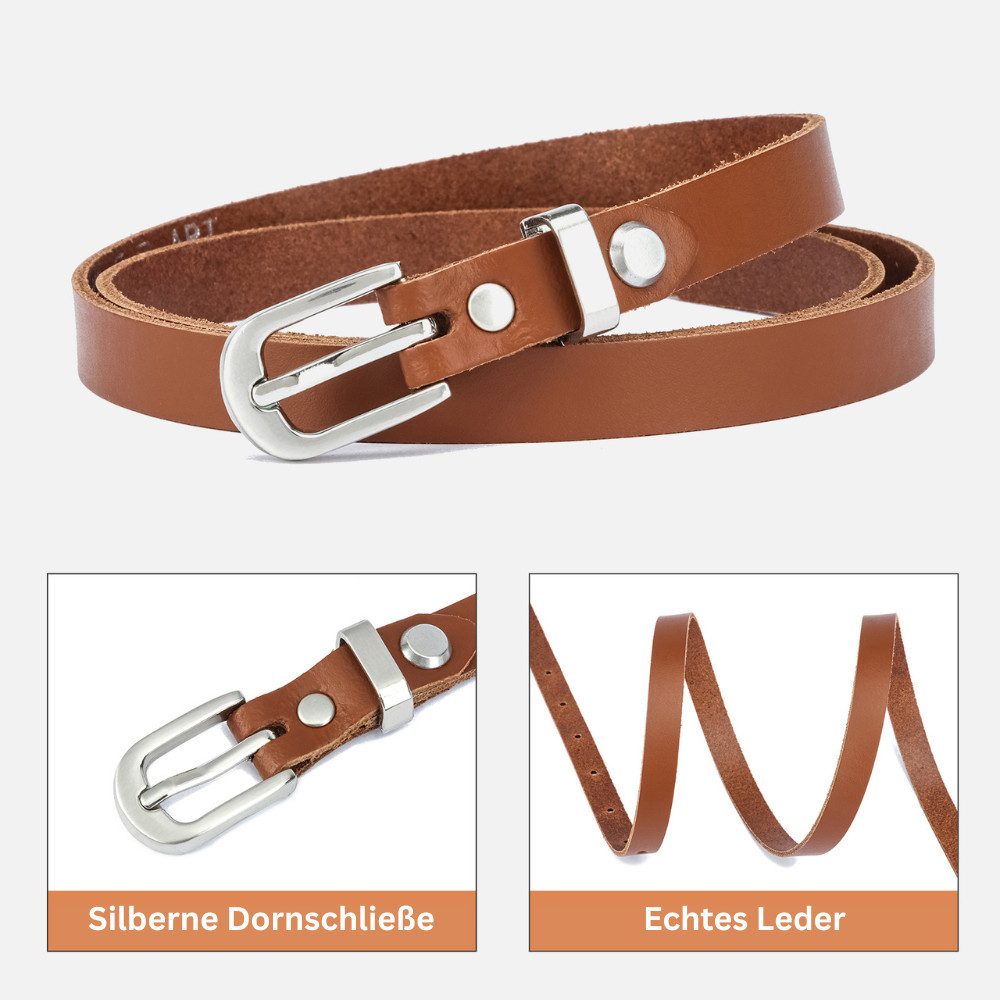 Frentree Ledergürtel Taillengürtel Damen 1,5 cm schmaler Hüftgürtel, MADE IN GERMANY Echtleder Gürtel high warst für Kleid und Anzugshose, kürzbar