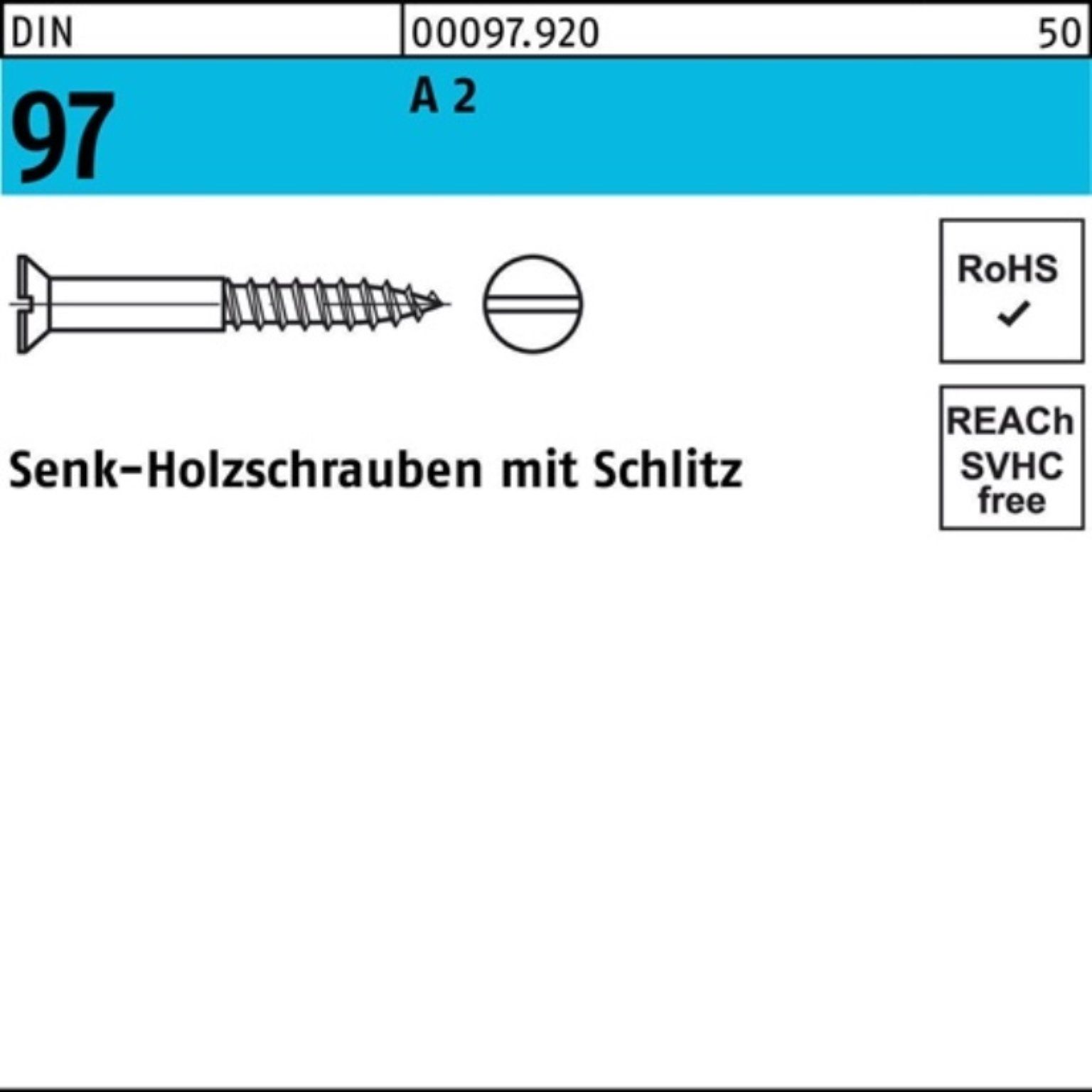 Reyher Schraube 200er Pack Holzschraube DIN 97 SEKO Schlitz 4,5x 45 A 2 200 Stück DIN