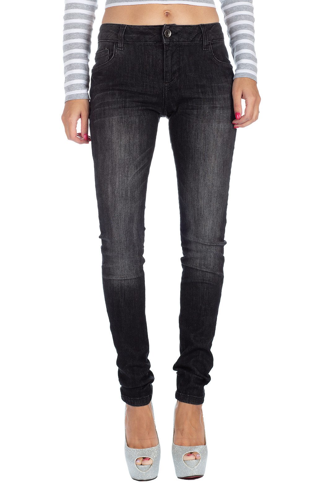 Cipo & Baxx 5-Pocket-Jeans Damen Slim Fit Jeans Stonewashed BA-19CB08 (1-tlg) Stonewashed in Schwarz im Casual Look