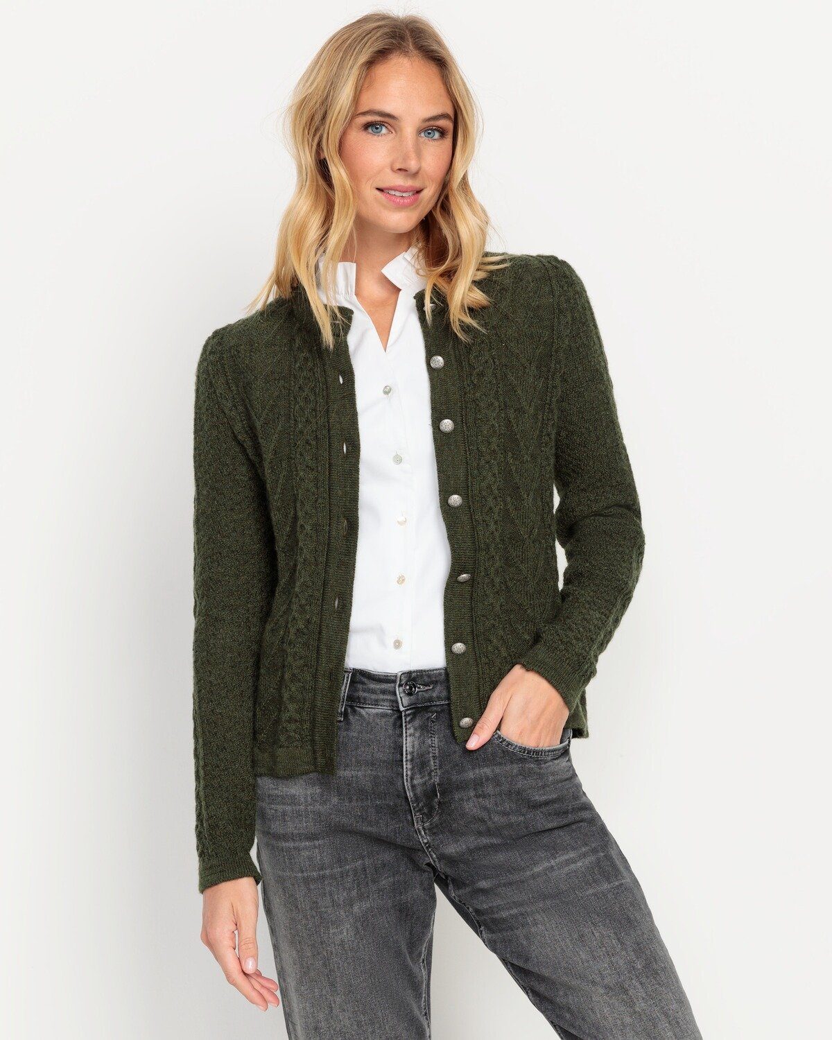 Luis Strickjacke Olive Strickjacke Wabenmuster Steindl