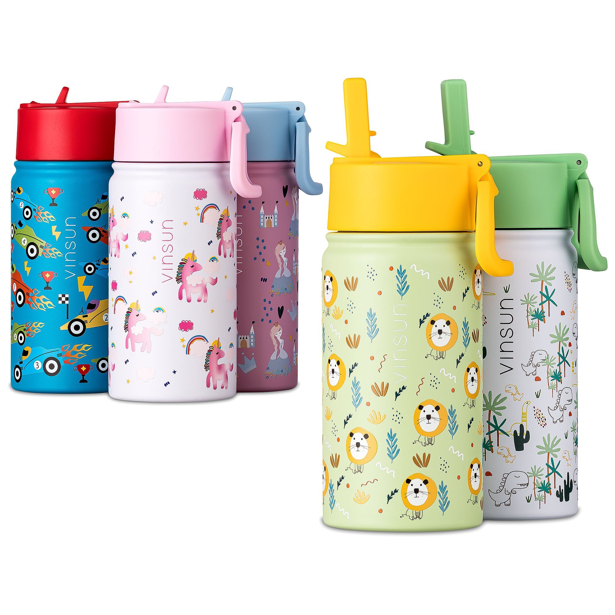 Kinder bruchsicher, Geruchs- auslaufsicher, frei, Hellgrün Trinkflasche und Auslaufsicher BPA Löwe, Trinkflasche - Geschmacksneutral 350ml mit Strohhalm - Vinsun