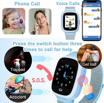 PTHTECHUS Telefonfunktion WiFi, SOS, HD Videoanruf, Schulmodus, Wecker Kinder Smartwatch (4G), Telefonieren für Mädchen Jungen 4-12 Jahre Geschenk