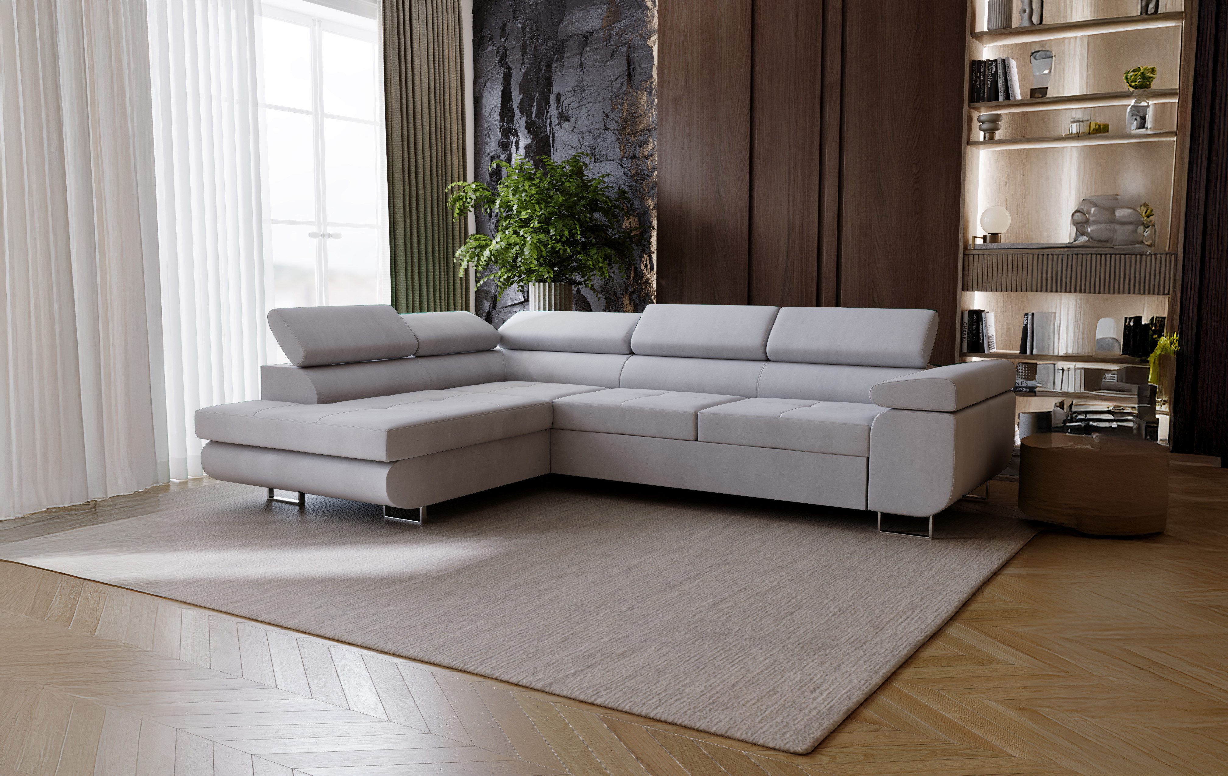 Goldstoff Ecksofa mit Schlaffunktion - Designersofa, Sofa mit Bettfunktion günstig online kaufen