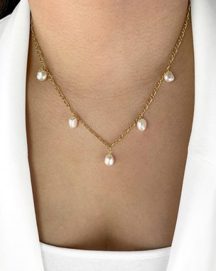 DANIEL CLIFFORD Kette mit Anhänger 'Liv' Damen Halskette Silber 925 vergoldet 18k Gold Perlen (inkl. Verpackung), 45cm goldene Kette Sterlingsilber Barockperlen