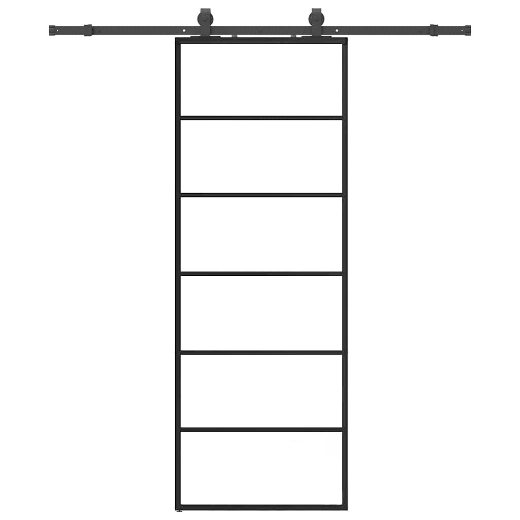 vidaXL Schiebetür Schiebetür mit Beschlag Schwarz 76x205 cm ESG-Glas