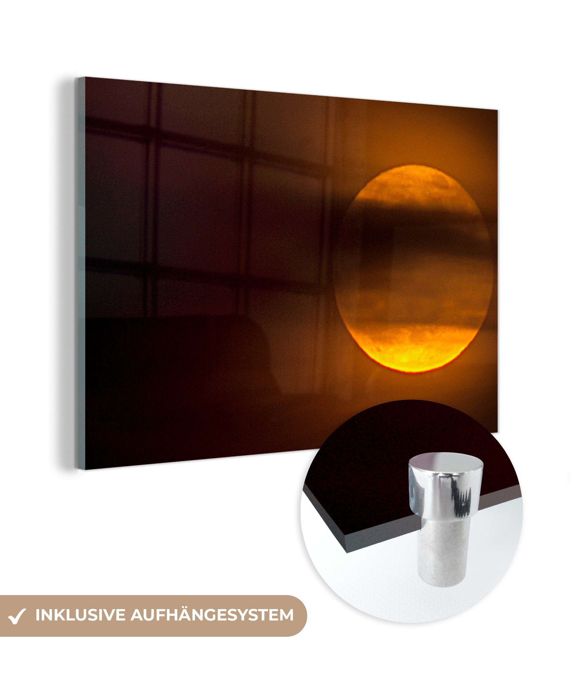 MuchoWow Acrylglasbild Mond - Wolken - Orange, (1 St), Acrylglasbilder Wohnzimmer & Schlafzimmer | Bilder