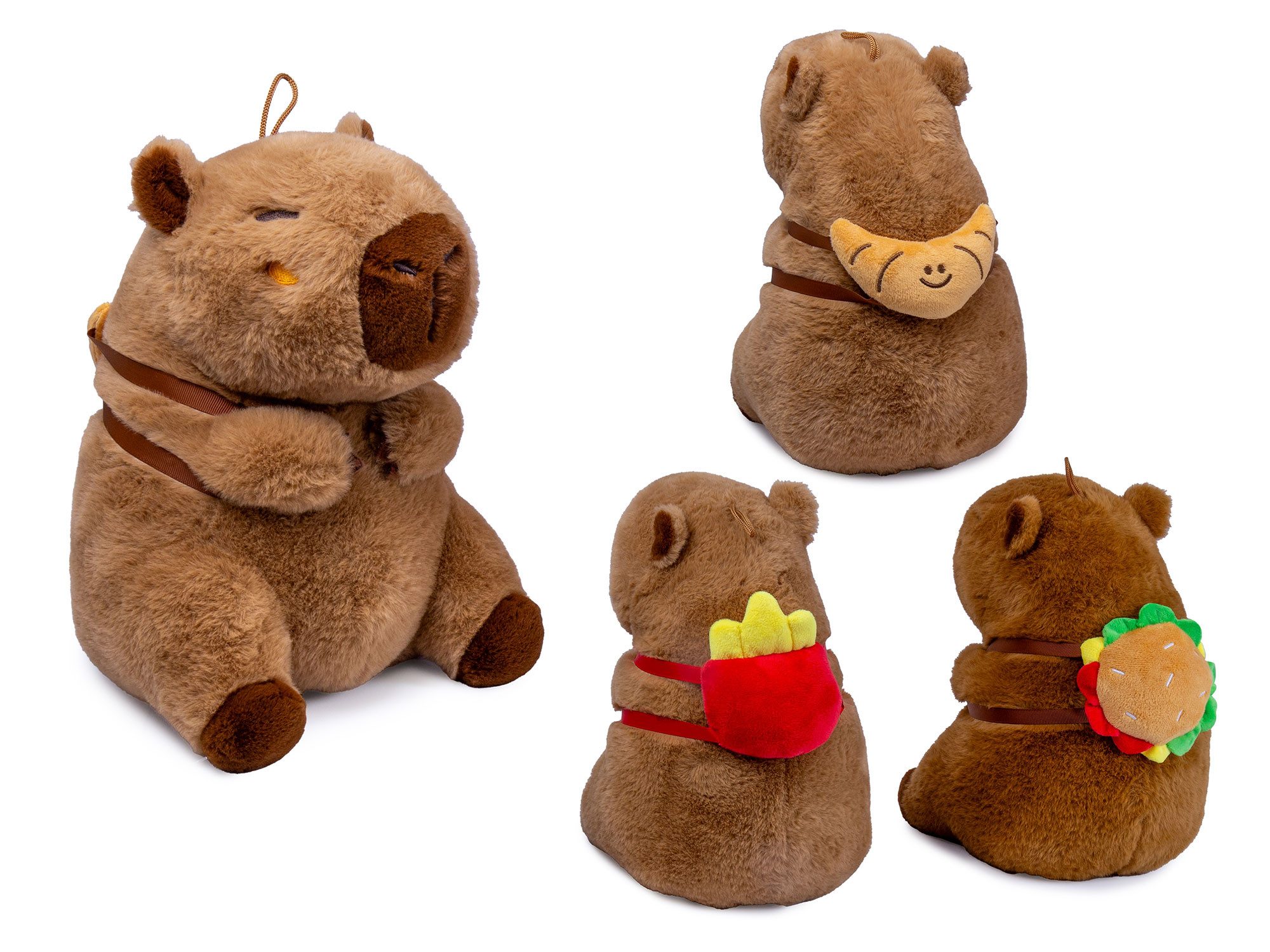 soma Kuscheltier Capybara Kuscheltier braun 35 cm Plüsch mit Snackrucksack Croissant (Set, 1-St., Geschenk-Set), Kuscheliges Capybara mit Snack-Accessoire auf dem Rücken Geschenkidee