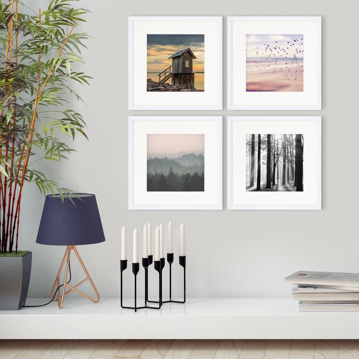 Set Modern 4er mit Schmal PHOTOLINI 30x30 cm Bilderrahmen Weiss Passepartout