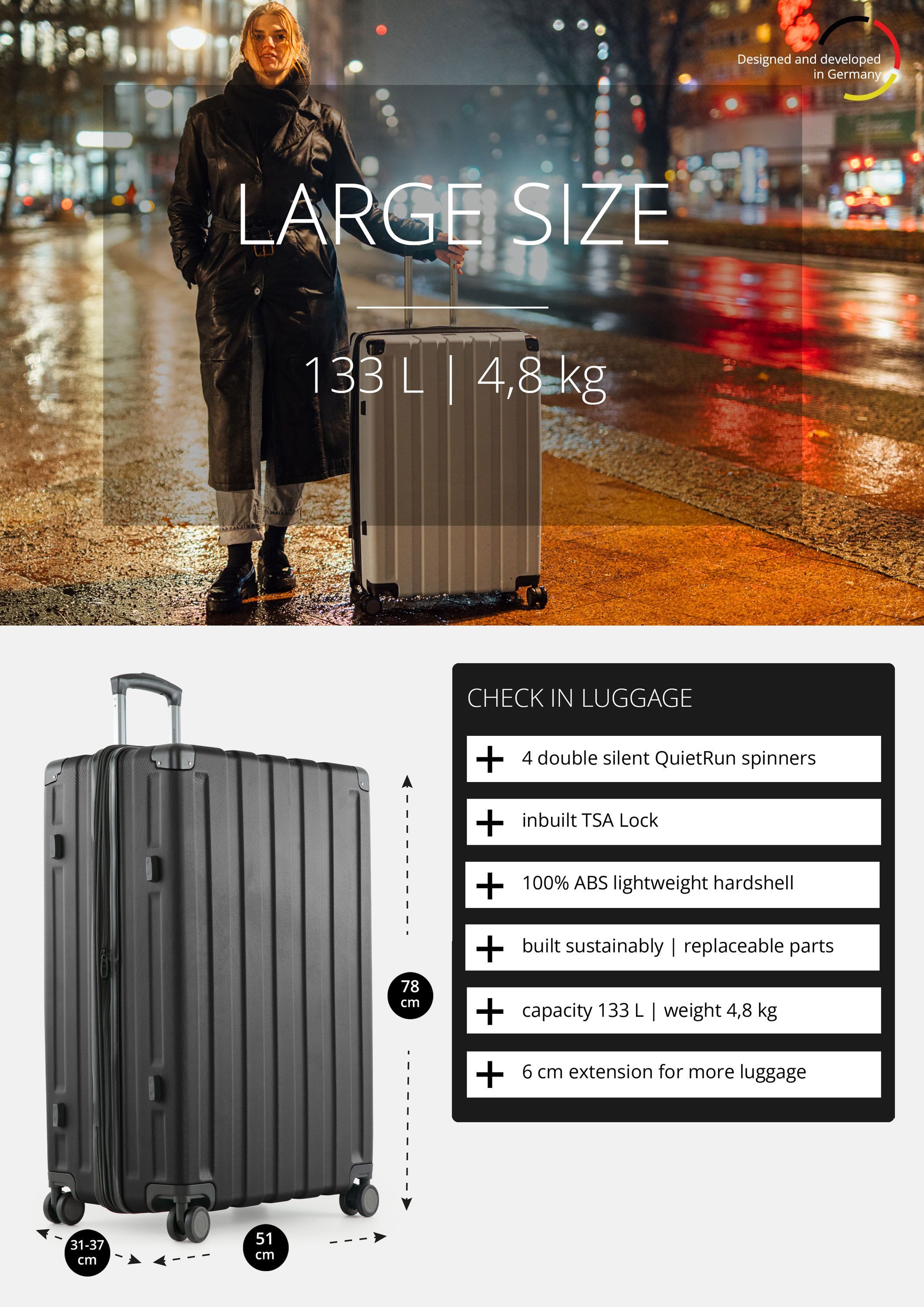 Hauptstadtkoffer Trolley Q-Damm, 4 Rollen, Großer Hartschalen-Koffer TSA 11 günstig online kaufen