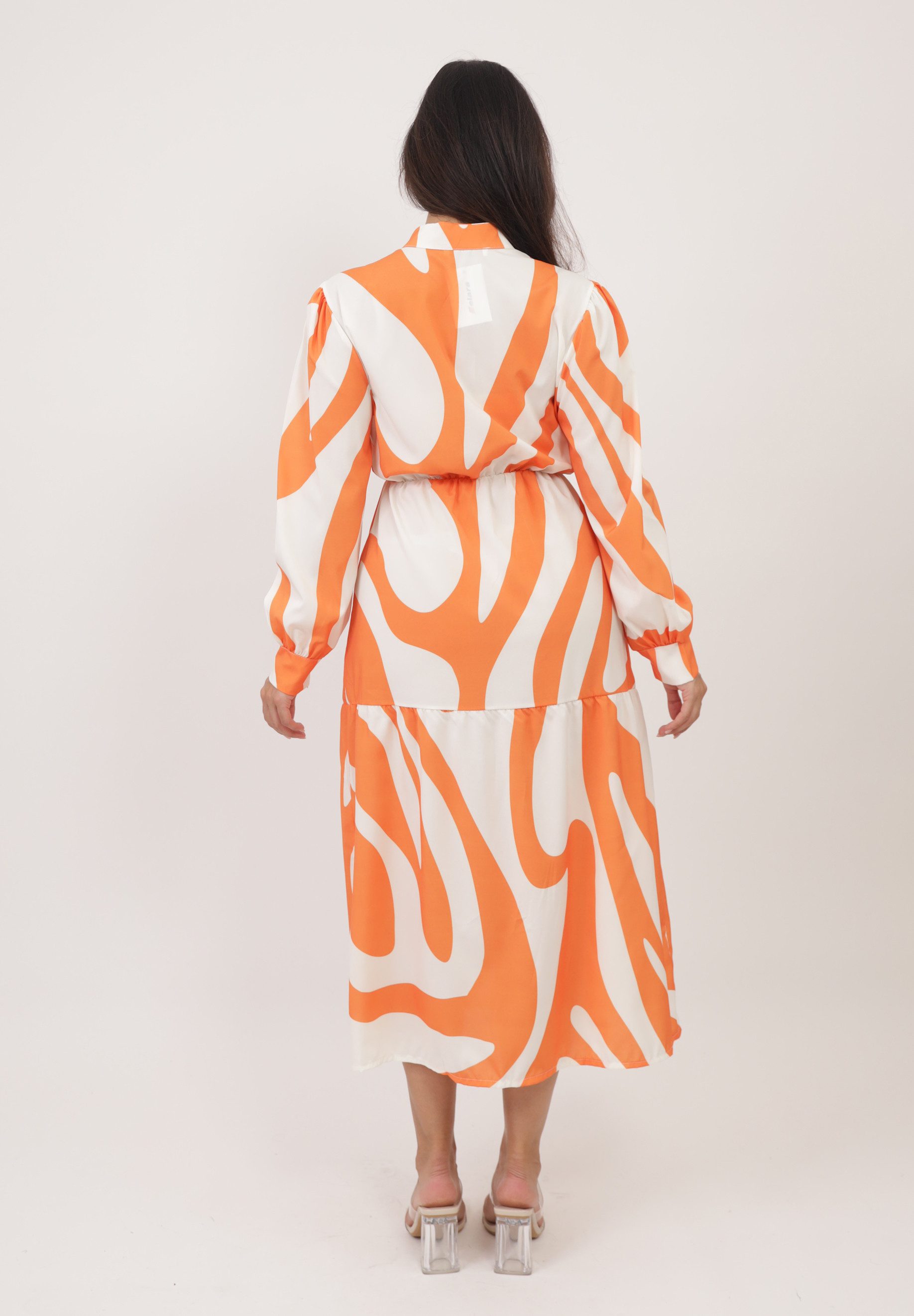 Elara Maxikleid — Damen Hemdblusenkleid in Midilänge mit Muster und Taillenzug