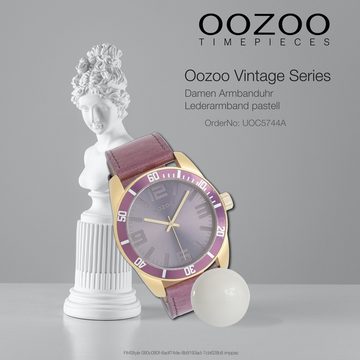 OOZOO Quarzuhr Oozoo Unisex Armbanduhr Vintage Series, (Analoguhr), Damen, Herrenuhr rund, groß (ca. 45mm) Lederarmband pastell, lila